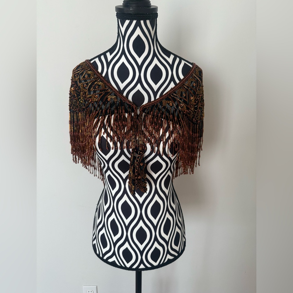Gorgeous Vintage 70s 80s Sequin & Beaded Art Deco Shawl Capelet Rose Gold Bronze - Picture 4 of 15